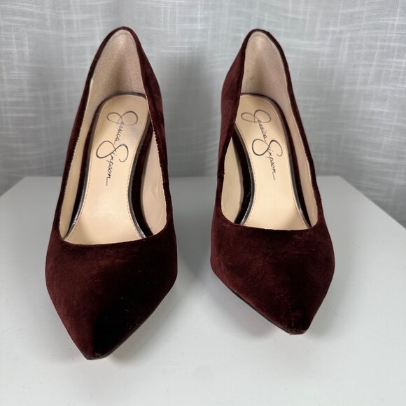 Jessica Simpson Burgundy Tanysha Velvet Block-Heel Point Toe Pumps 8 - Picture 4 of 14